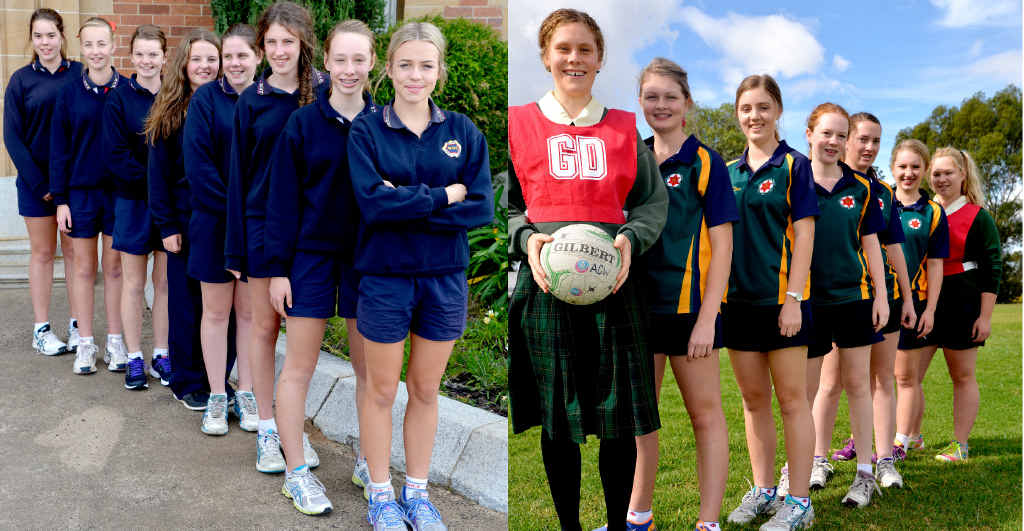 LEFT: Warwick State High School A-grade netballers (from left) Megan Mullaly, Lily Maw, Sophie Shadlow, Brittany Keogh, Imogen Bilbrough, Eliza Eastwell, Lauren Brown and Lily Stewart are chasing a Anglo American Broncos Cup win. RIGHT: Assumption College A-grade netballers (from left) Sarah Ogden, Julia Murphy, Jess Henry, Vanessa Bryson, Kara Brown, Leah Blakemore and Grace Blake are gearing up for today’s final at Barnes Park at 3.40pm. LEFT: Warwick State High School A-grade netballers (from left) Megan Mullaly, Lily Maw, Sophie Shadlow, Brittany Keogh, Imogen Bilbrough, Eliza Eastwell, Lauren Brown and Lily Stewart are chasing a Anglo American Broncos Cup win. RIGHT: Assumption College A-grade netballers (from left) Sarah Ogden, Julia Murphy, Jess Henry, Vanessa Bryson, Kara Brown, Leah Blakemore and Grace Blake are gearing up for today’s final at Barnes Park at 3.40pm.